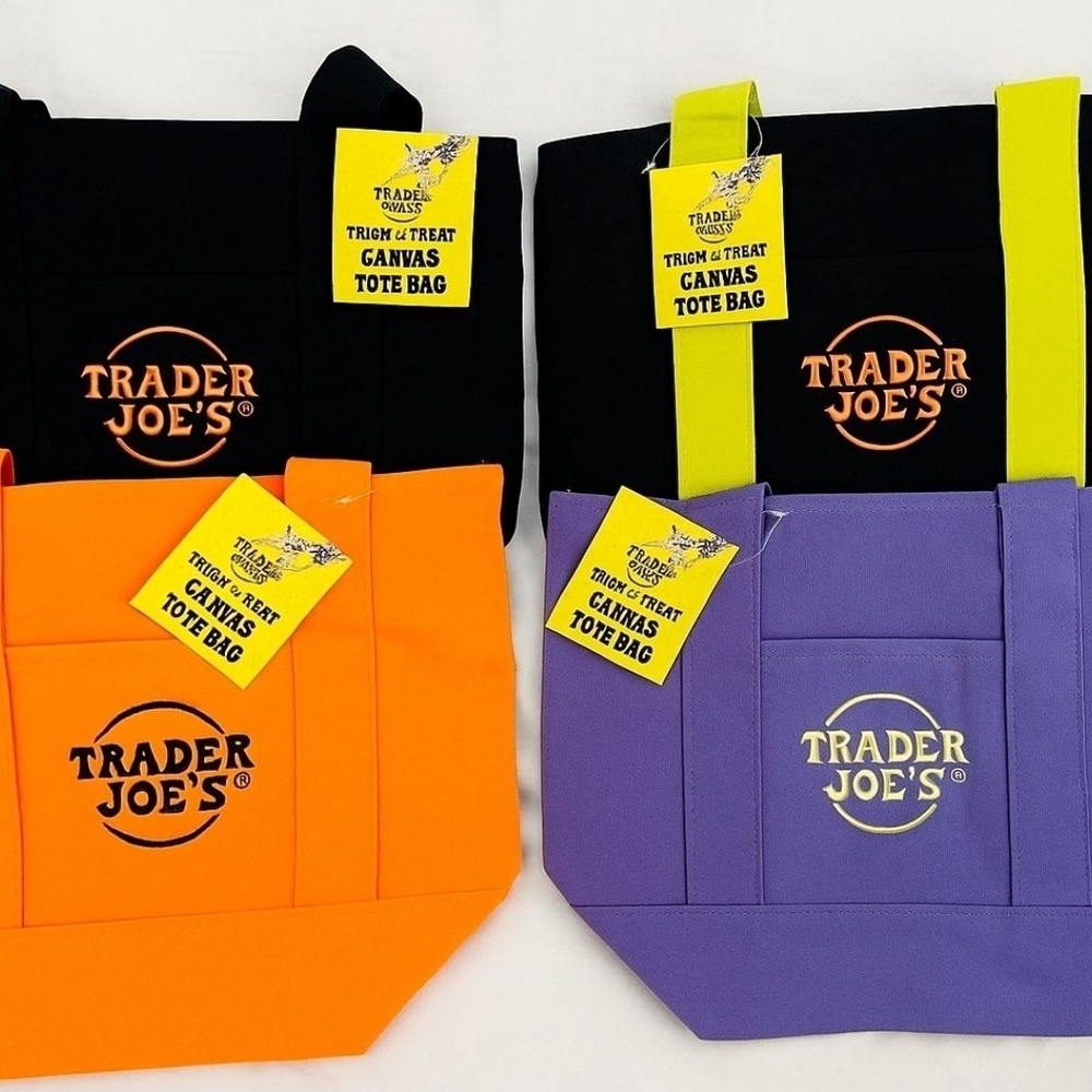 Trader Joes Mini Tote Bags Canvas Tote Bag Set Black, Orange, Purple Halloween